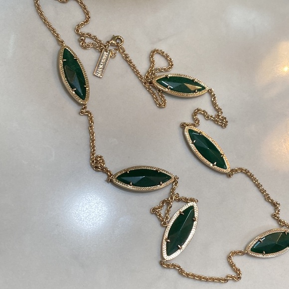 Kendra Scott Jewelry - New Kendra Scott Tory Marquis Station Necklace Gold & Cats Eye Emerald Green